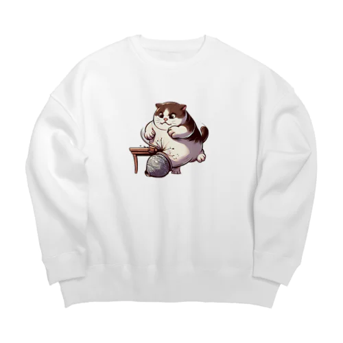 怒っている太った猫 Big Crew Neck Sweatshirt