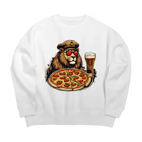 軍曹ライオンが愛するビールとピザ Big Crew Neck Sweatshirt