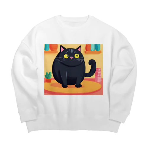 ぽて黒猫 Big Crew Neck Sweatshirt