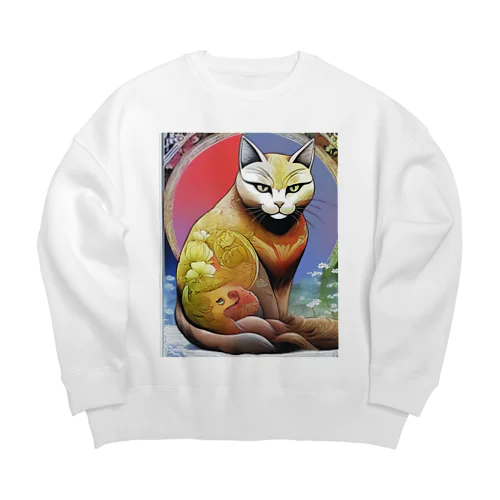 ねこあつめ 日本画風 可愛らしい猫たちのアートプリント Big Crew Neck Sweatshirt