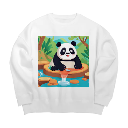 温泉を楽しむパンダイラストのグッズ Big Crew Neck Sweatshirt