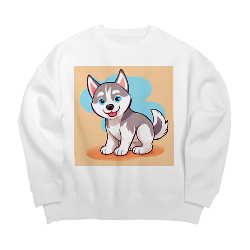 かわいいハスキーの子犬のイラストグッズC Big Crew Neck Sweatshirt