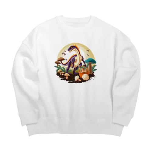 きのこ狩りを楽しむテリジノサウルス Big Crew Neck Sweatshirt