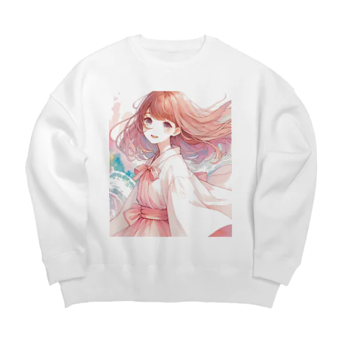 風になびく乙女 Big Crew Neck Sweatshirt