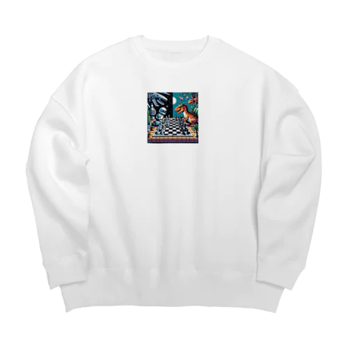 ロボットと恐竜のチェスゲームのドット絵D Big Crew Neck Sweatshirt