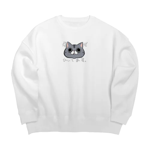 全面主張ネコ(風邪) Big Crew Neck Sweatshirt