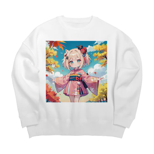 可愛い女の子　秋晴れ Big Crew Neck Sweatshirt