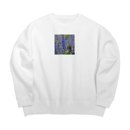 ラベンダー猫 Big Crew Neck Sweatshirt