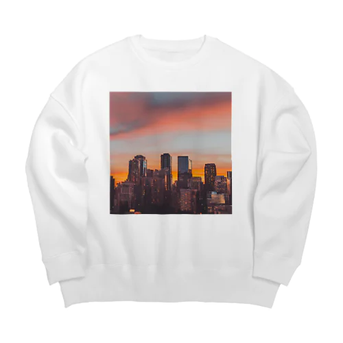 夕焼けに染まる都会の街並みスエット Big Crew Neck Sweatshirt