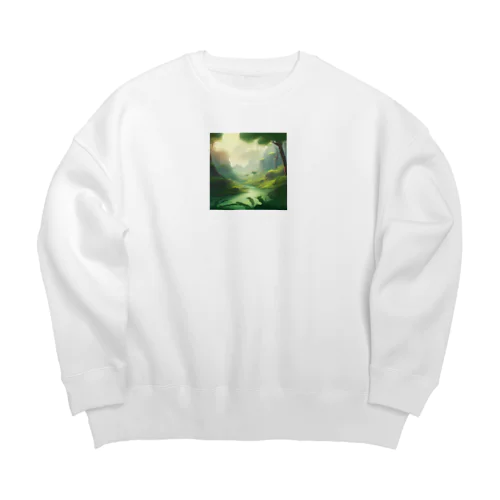  幻想の森 グリーンウンダー アートプリント Big Crew Neck Sweatshirt