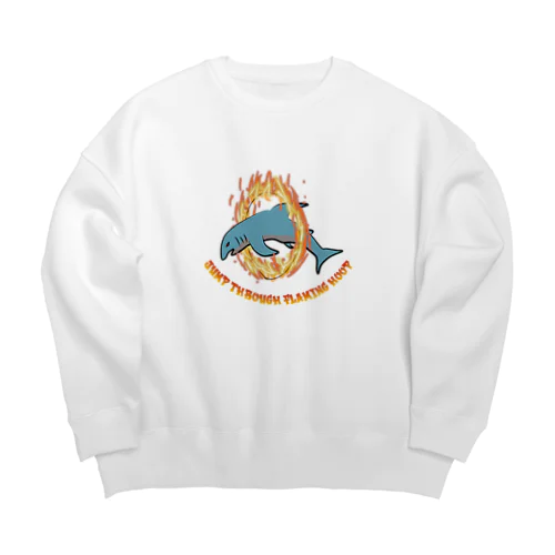 火の輪を飛び越えるサメ Big Crew Neck Sweatshirt