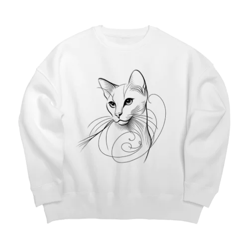 line drawing white cat Big Crew Neck Sweatshirt