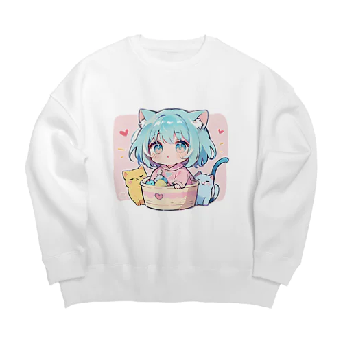 可愛いけもっ娘 Big Crew Neck Sweatshirt