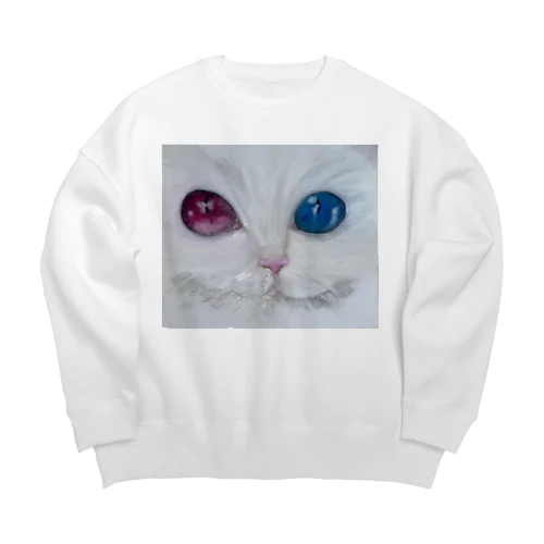 オッドアイの白猫🐾瞳くん Big Crew Neck Sweatshirt