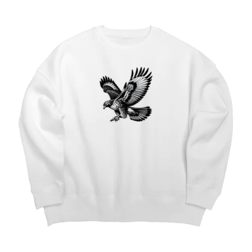 モノクロ鷹をデザインしました Big Crew Neck Sweatshirt