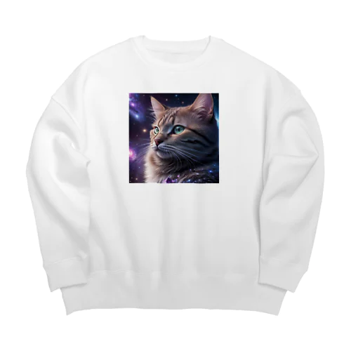 「星の囁き - 宇宙への猫の眺め」 Big Crew Neck Sweatshirt