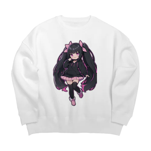 かわいい黒髪ツインテール美少女 Big Crew Neck Sweatshirt