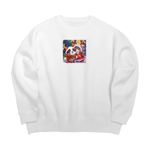 トナカイパンダとサンタはいつも仲良し Big Crew Neck Sweatshirt