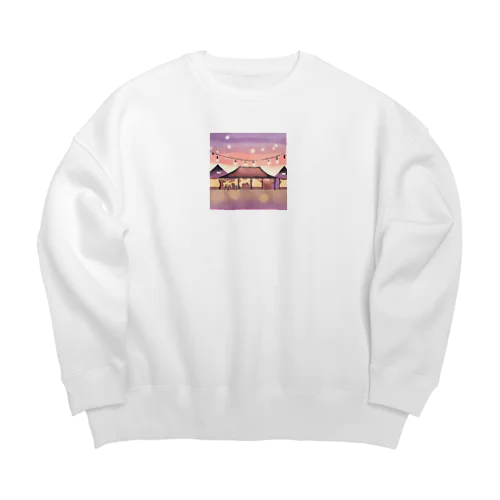 オープンテラスと釣り照明の輝きで夕暮れの美を彩る水彩アート Big Crew Neck Sweatshirt