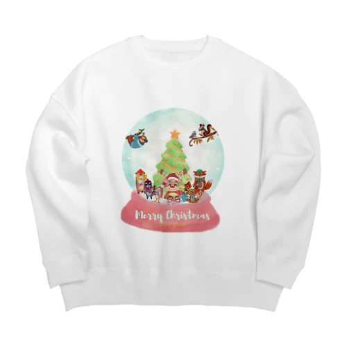 トナカイと愉快な動物たちのクリスマススノードーム Big Crew Neck Sweatshirt