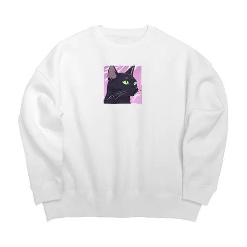 かっこいい黒猫3 Big Crew Neck Sweatshirt