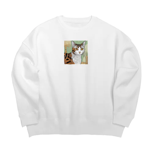 じっと見つめる猫 Big Crew Neck Sweatshirt