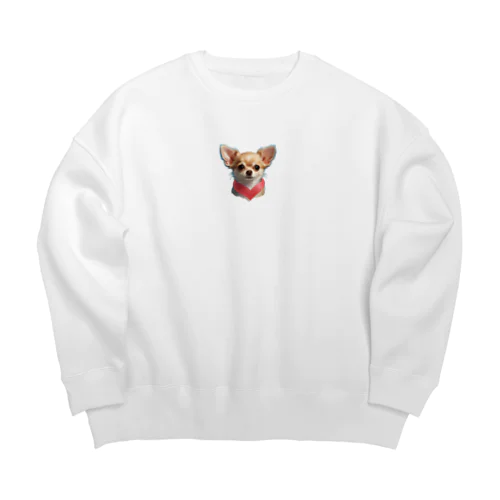 可愛いチワワとピンクリボンの魅力 Big Crew Neck Sweatshirt