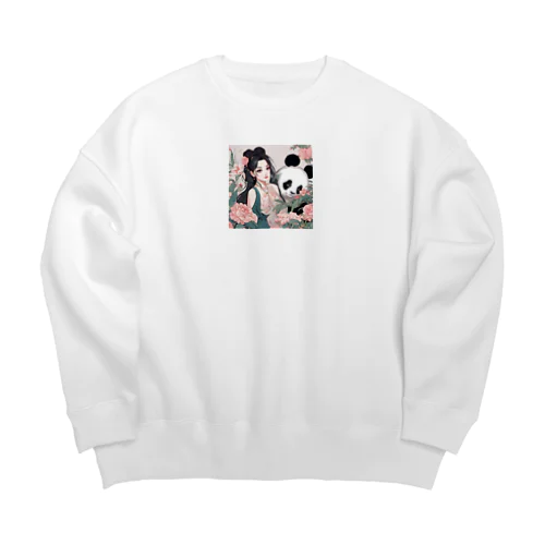 美女とパンダ Big Crew Neck Sweatshirt