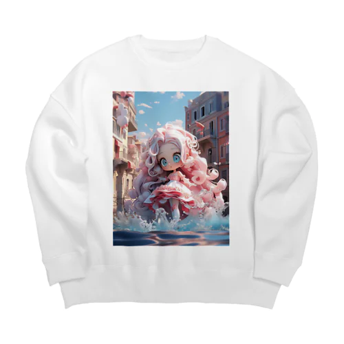 水たまりとピンクガール Big Crew Neck Sweatshirt