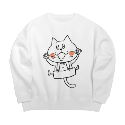 猫のボン太グッズ（黒線） Big Crew Neck Sweatshirt