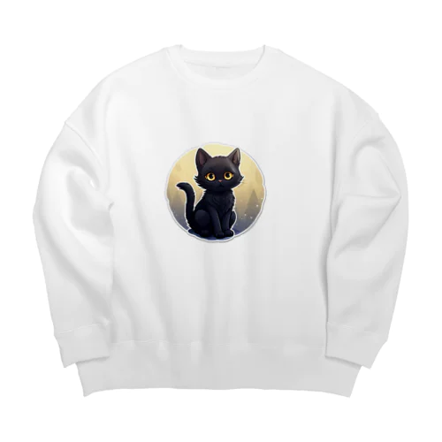 黒猫ちも３ Big Crew Neck Sweatshirt