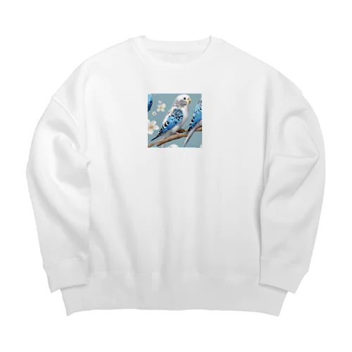 かわいいセキセイインコのイラストグッズ Big Crew Neck Sweatshirt