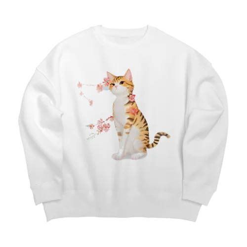 花となるねこ Big Crew Neck Sweatshirt