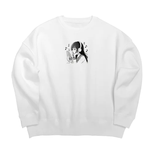 音楽を聴く女の子 Big Crew Neck Sweatshirt