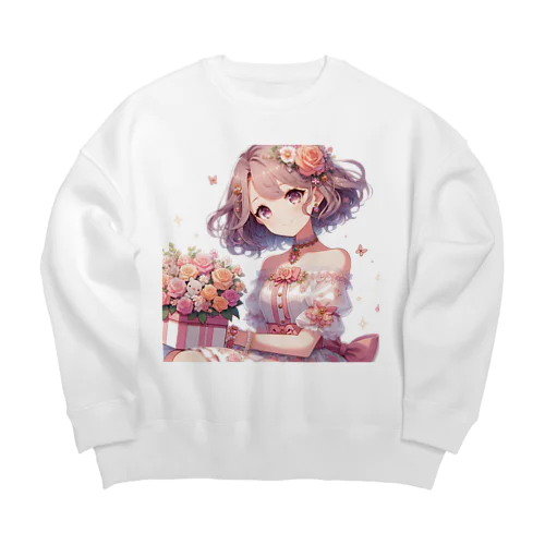 春の花畑と少女 Big Crew Neck Sweatshirt