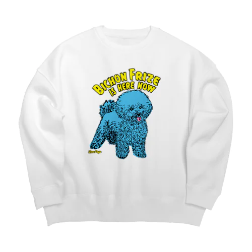 ビション・フリーゼは今ここにいる（青色） Big Crew Neck Sweatshirt