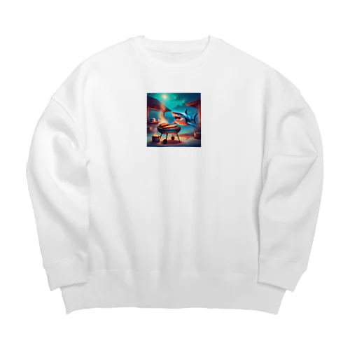 肉焼きシャーク Big Crew Neck Sweatshirt