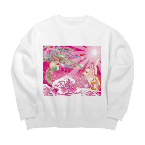 ピンク鳳凰　波　和柄 Big Crew Neck Sweatshirt