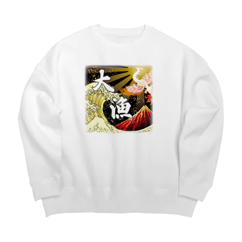 大漁　和柄　赤富士 Big Crew Neck Sweatshirt