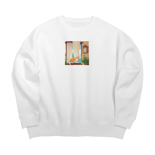 カーテンで遊んでいる猫 Big Crew Neck Sweatshirt