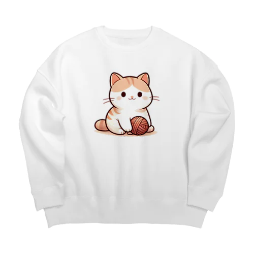 ふわふわの愛らしい猫ちゃんと毛糸玉 Big Crew Neck Sweatshirt