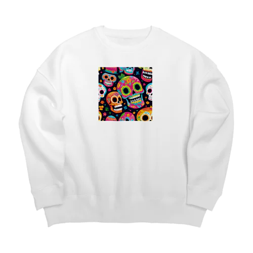 メキシコ伝統モチーフのカラフルスカル Big Crew Neck Sweatshirt