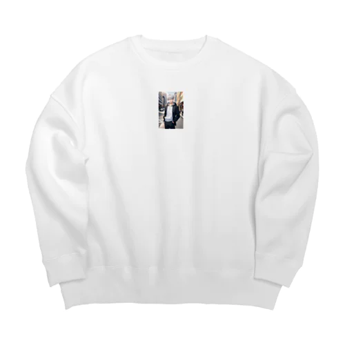 白髪メガネ男子 Big Crew Neck Sweatshirt