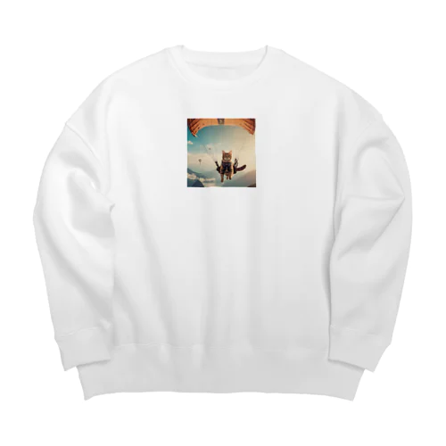 パラシュートする猫 Big Crew Neck Sweatshirt