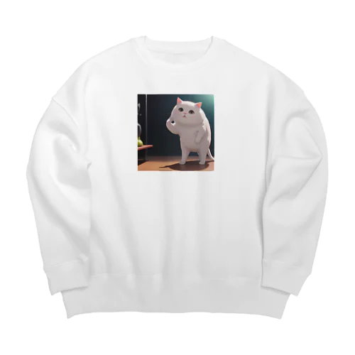 もっちり妖怪ネコ Big Crew Neck Sweatshirt