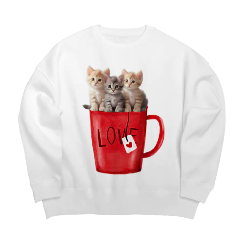 赤いマグカップの上の子猫たち Big Crew Neck Sweatshirt