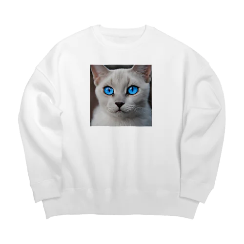 青目の猫 Big Crew Neck Sweatshirt