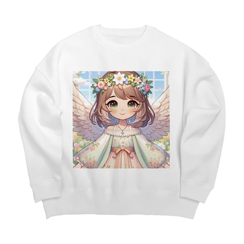 春の使者：花冠を纏う天使の微笑み Big Crew Neck Sweatshirt