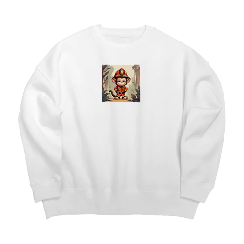 キュートなお猿の消防士 Big Crew Neck Sweatshirt