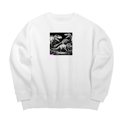 モノクロ恐竜くん3号 Big Crew Neck Sweatshirt